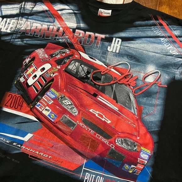Dale Earnhardt Jr. Y2K 2004 All Over Print Black Red T-Shirt Men's Size XXL - Picture 3 of 8